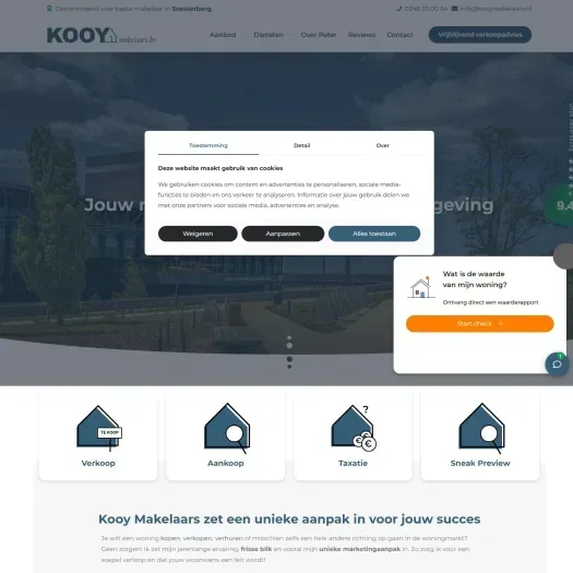 Screenshot of the website of www.kooymakelaars.nl
