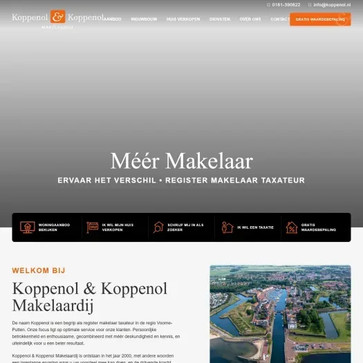 Screenshot van de website van koppenol.nl