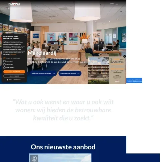 Screenshot van de website van www.koppesmakelaardij.nl