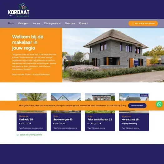 Screenshot van de website van www.kordaatmakelaars.nl