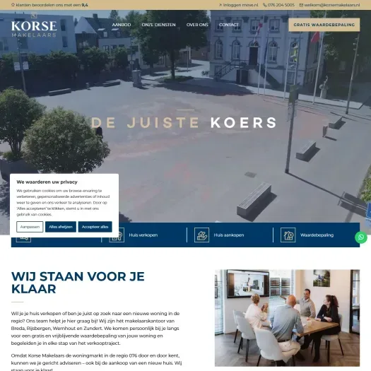 Screenshot van de website van www.korsemakelaars.nl