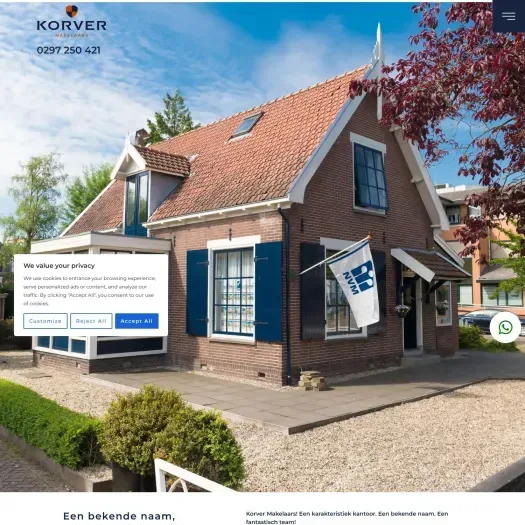Screenshot van de website van www.korvermakelaars.nl