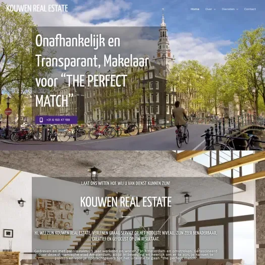 Screenshot van de website van www.kouwenrealestate.nl