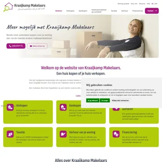 Screenshot van de website van www.kraaijkampmakelaars.nl