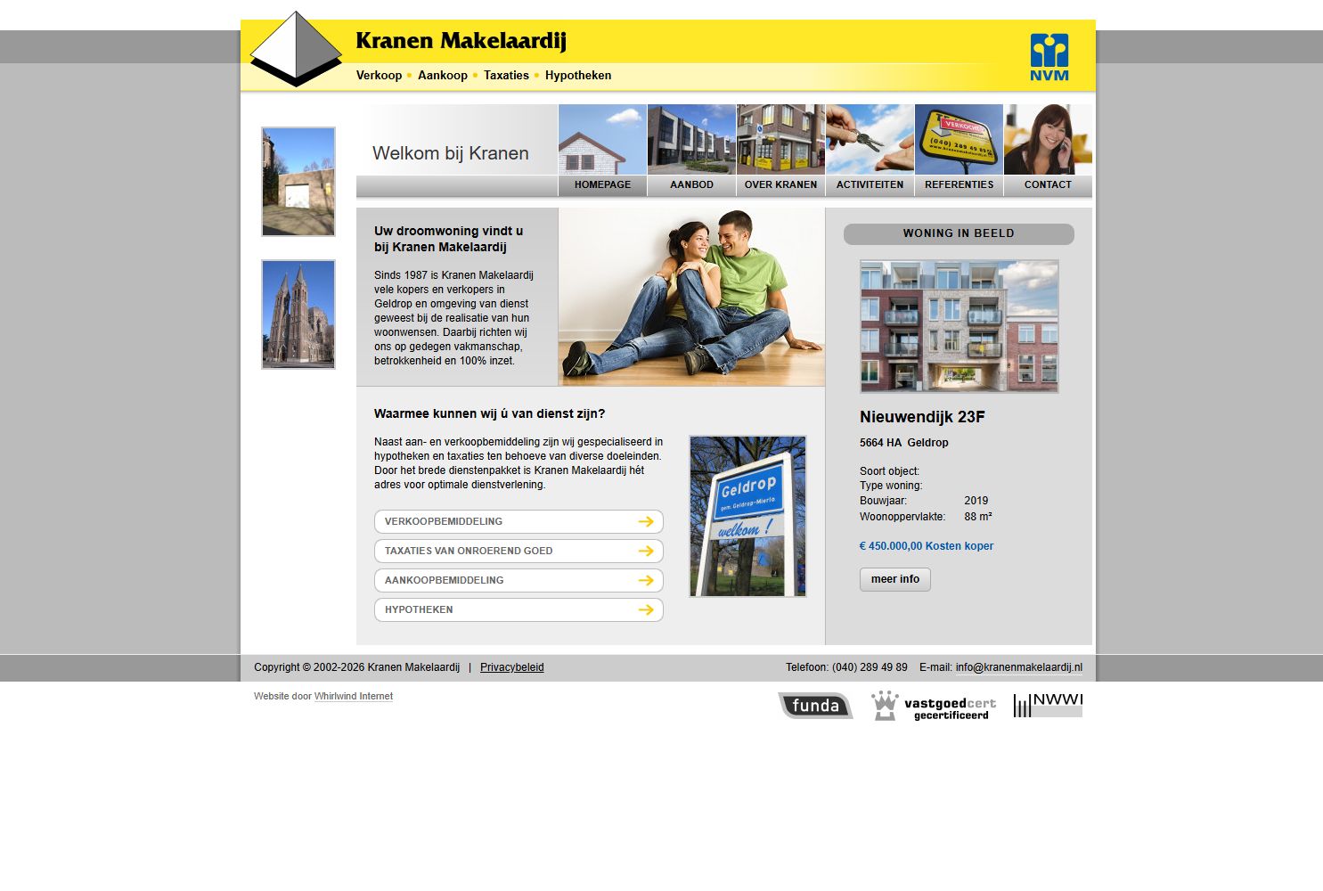 Screenshot van de website van www.kranenmakelaardij.nl