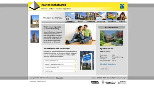 Screenshot van de website van www.kranenmakelaardij.nl