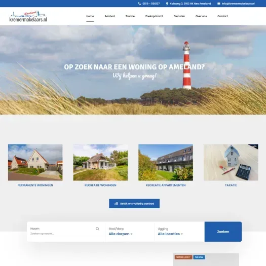 Screenshot van de website van www.kremermakelaars.nl