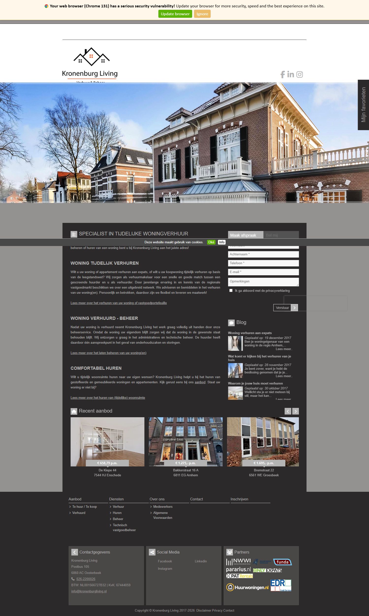 Screenshot van de website van www.kronenburgliving.nl