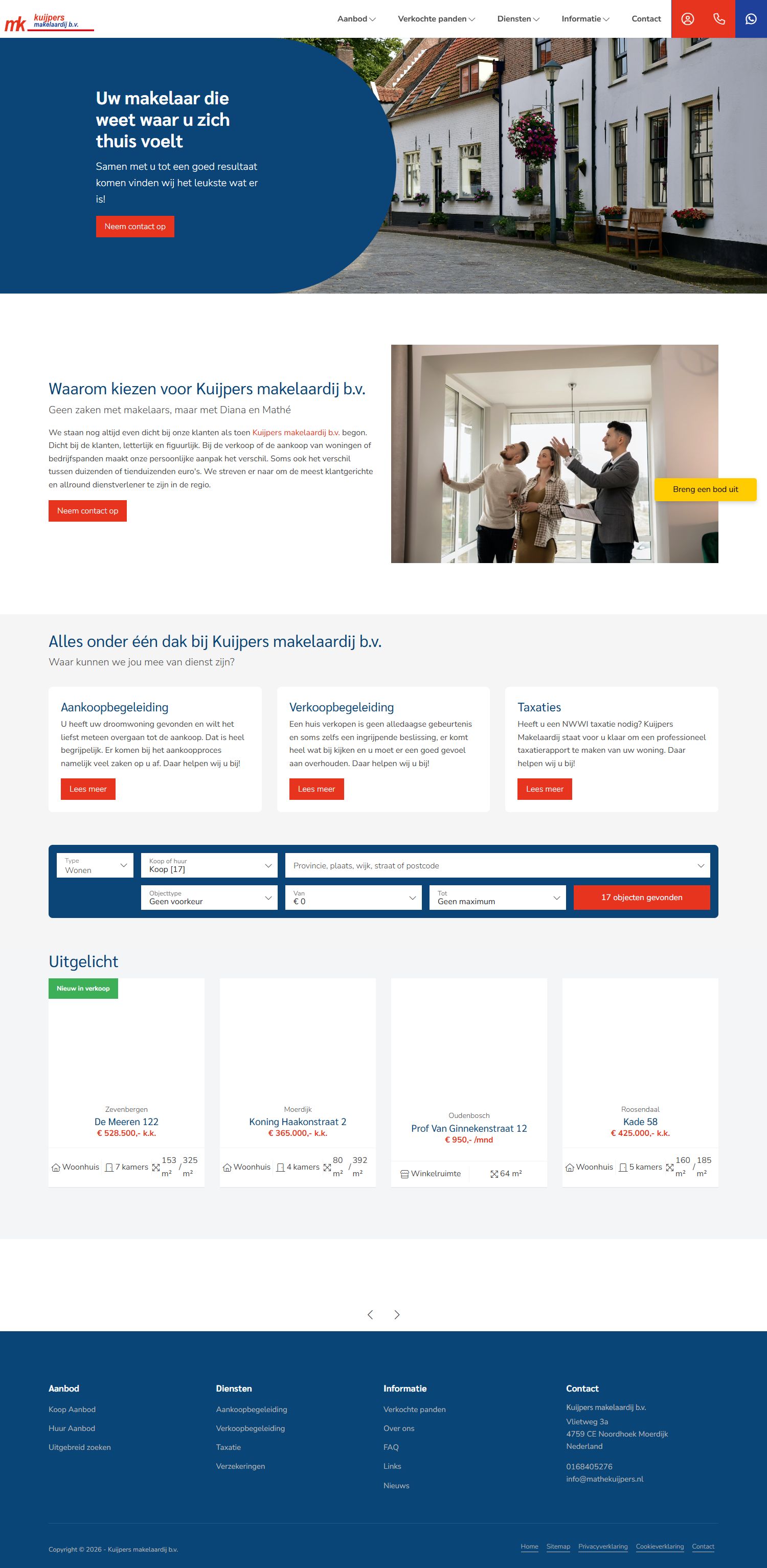 Screenshot van de website van www.kuijpersmakelaardij.nl