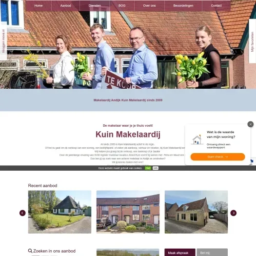 Screenshot van de website van www.kuinmakelaardij.nl