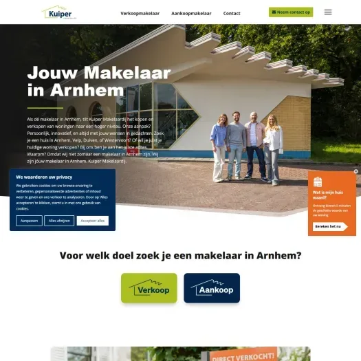 Screenshot van de website van kuipermakelaardij.nl