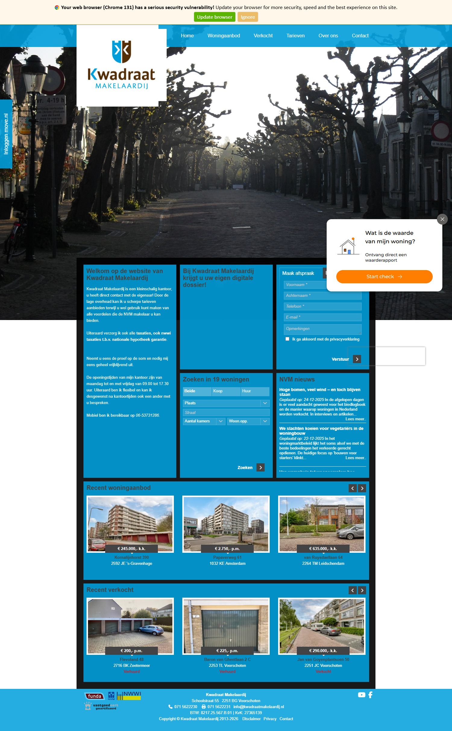 Screenshot of the website of www.kwadraatmakelaardij.nl