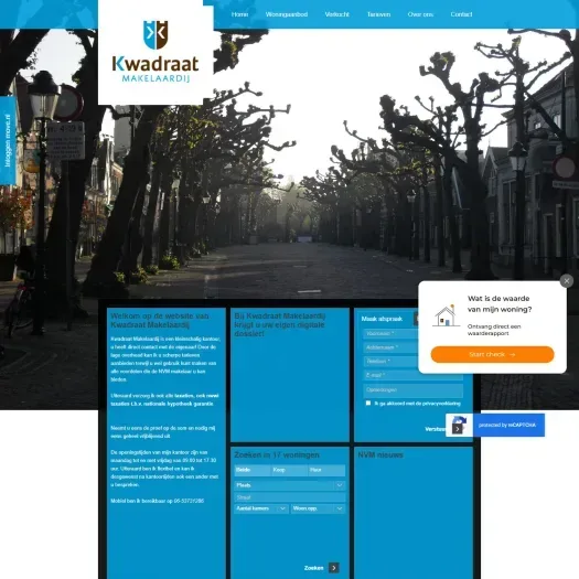 Screenshot van de website van www.kwadraatmakelaardij.nl
