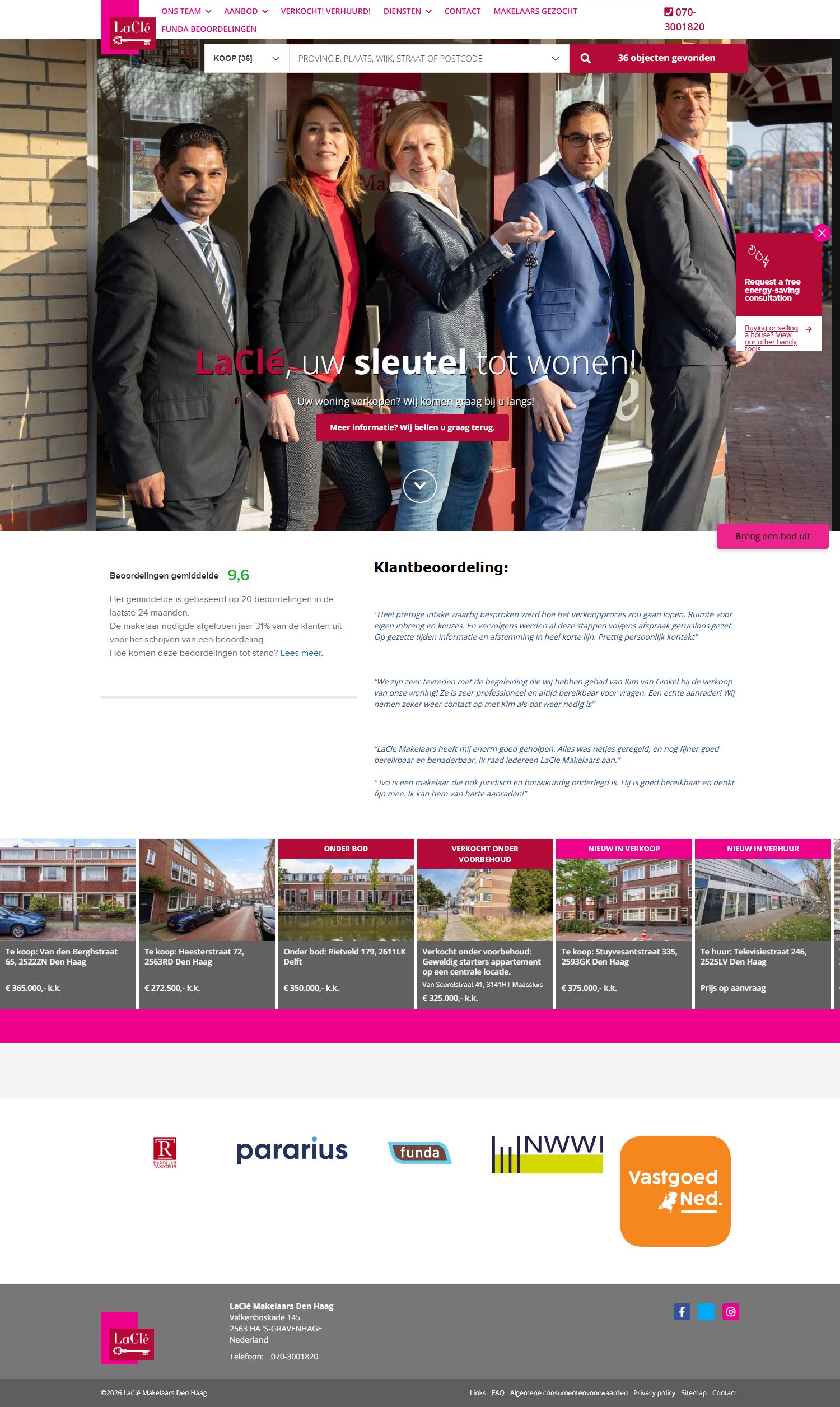 Screenshot of the website of www.lacle.nl