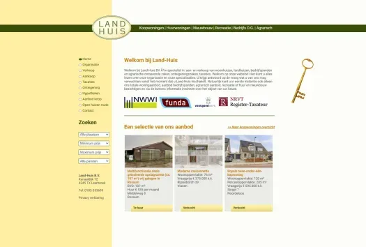Screenshot van de website van www.land-huis.nl