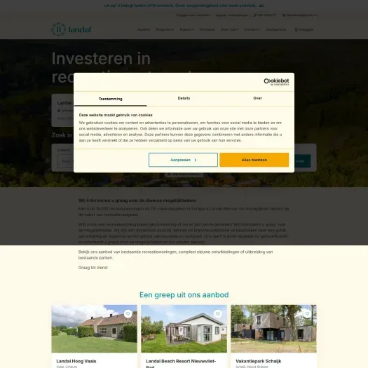 Screenshot of the website of www.landalmakelaardij.nl