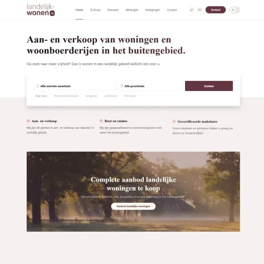Screenshot van de website van landelijk-wonen.nl
