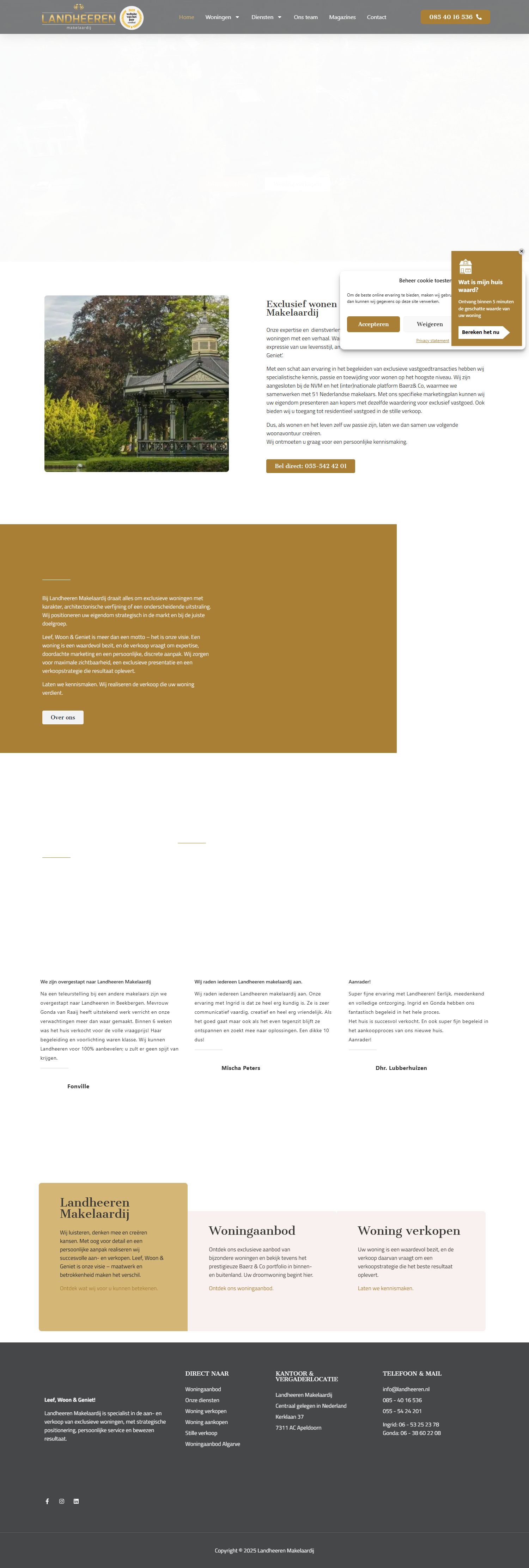 Screenshot of the website of www.landheeren.nl