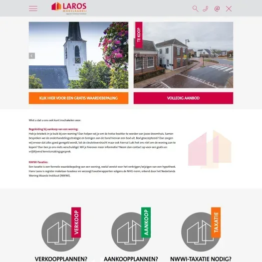 Screenshot van de website van www.larosmakelaardij.nl