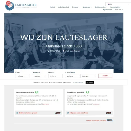 Screenshot of the website of www.lauteslager.nl