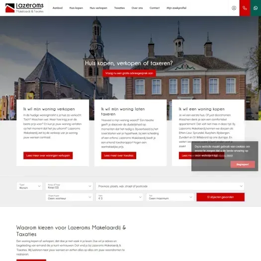Screenshot van de website van www.lazeromsmakelaardij.nl