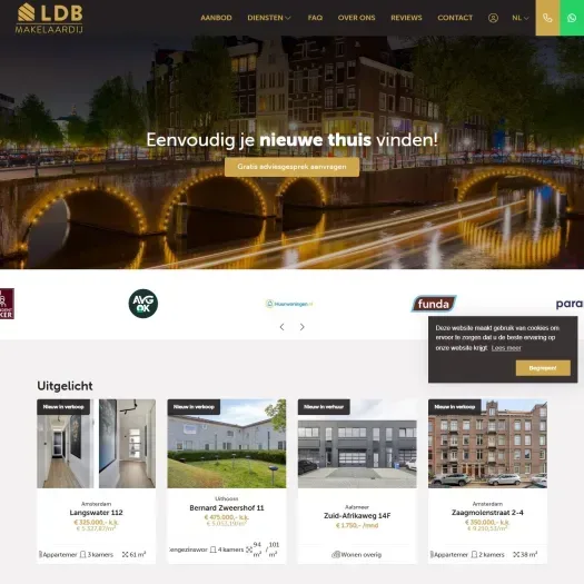 Screenshot of the website of www.ldbmakelaardij.nl