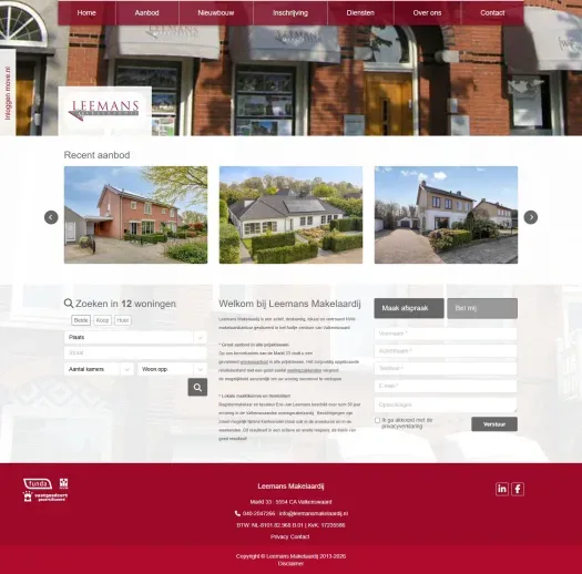 Screenshot of the website of www.leemansmakelaardij.nl