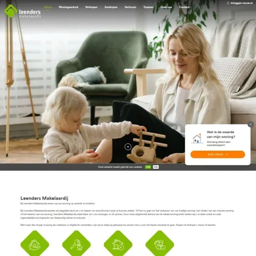 Screenshot of the website of www.leendersmakelaardij.nl