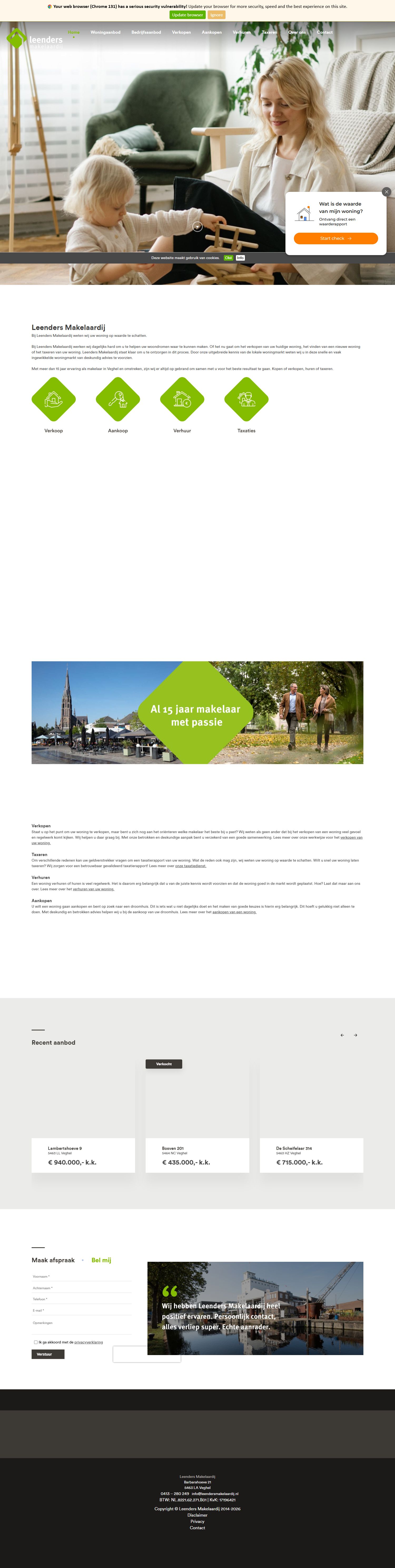 Screenshot der Website von www.leendersmakelaardij.nl