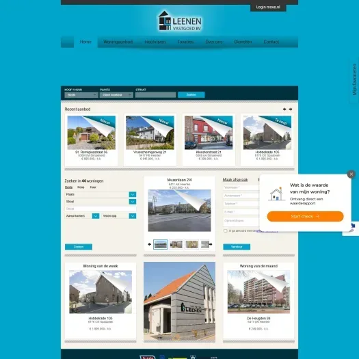Screenshot van de website van www.leenen-vastgoed.nl