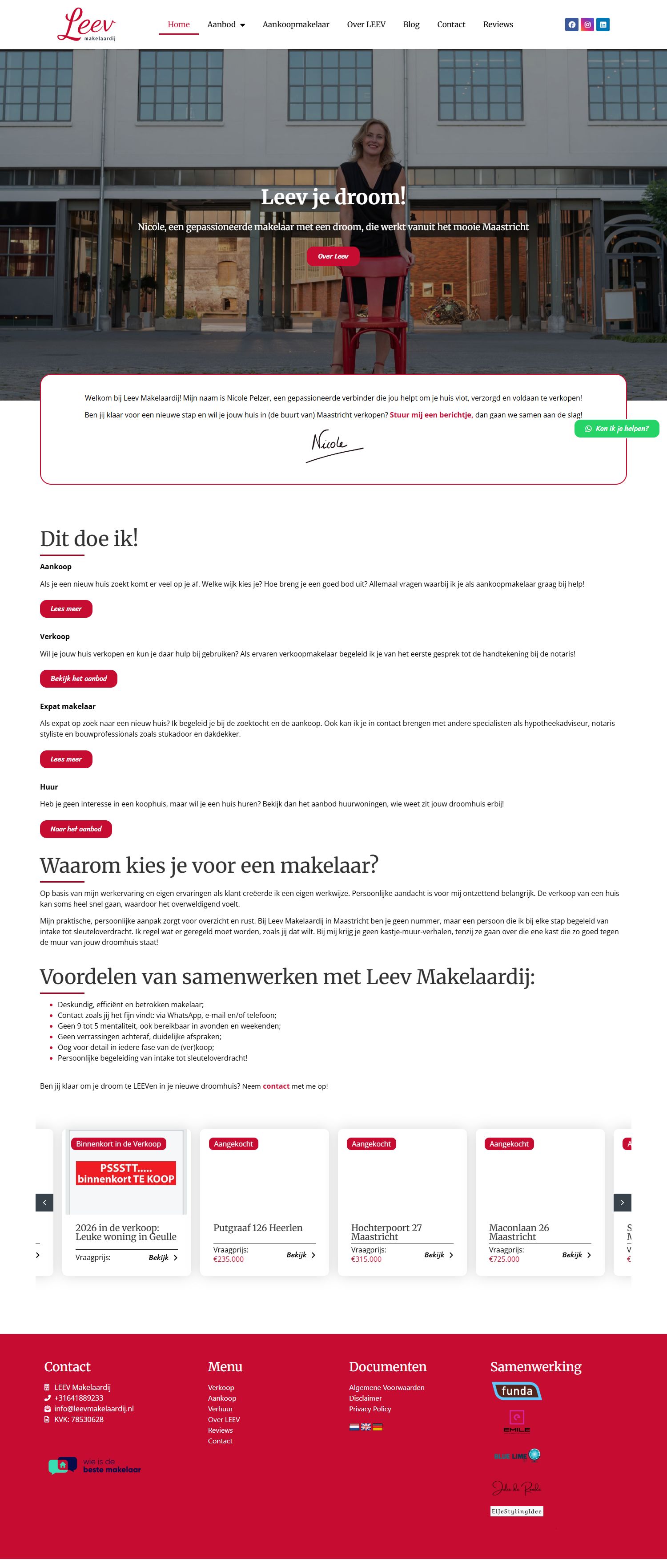 Screenshot of the website of leevmakelaardij.nl