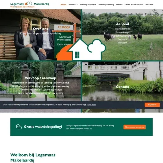 Screenshot of the website of www.legemaatmakelaardij.nl