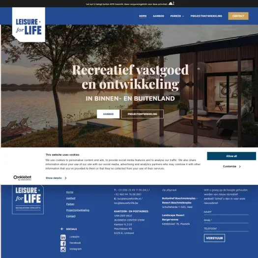 Screenshot of the website of leisureforlife.nl