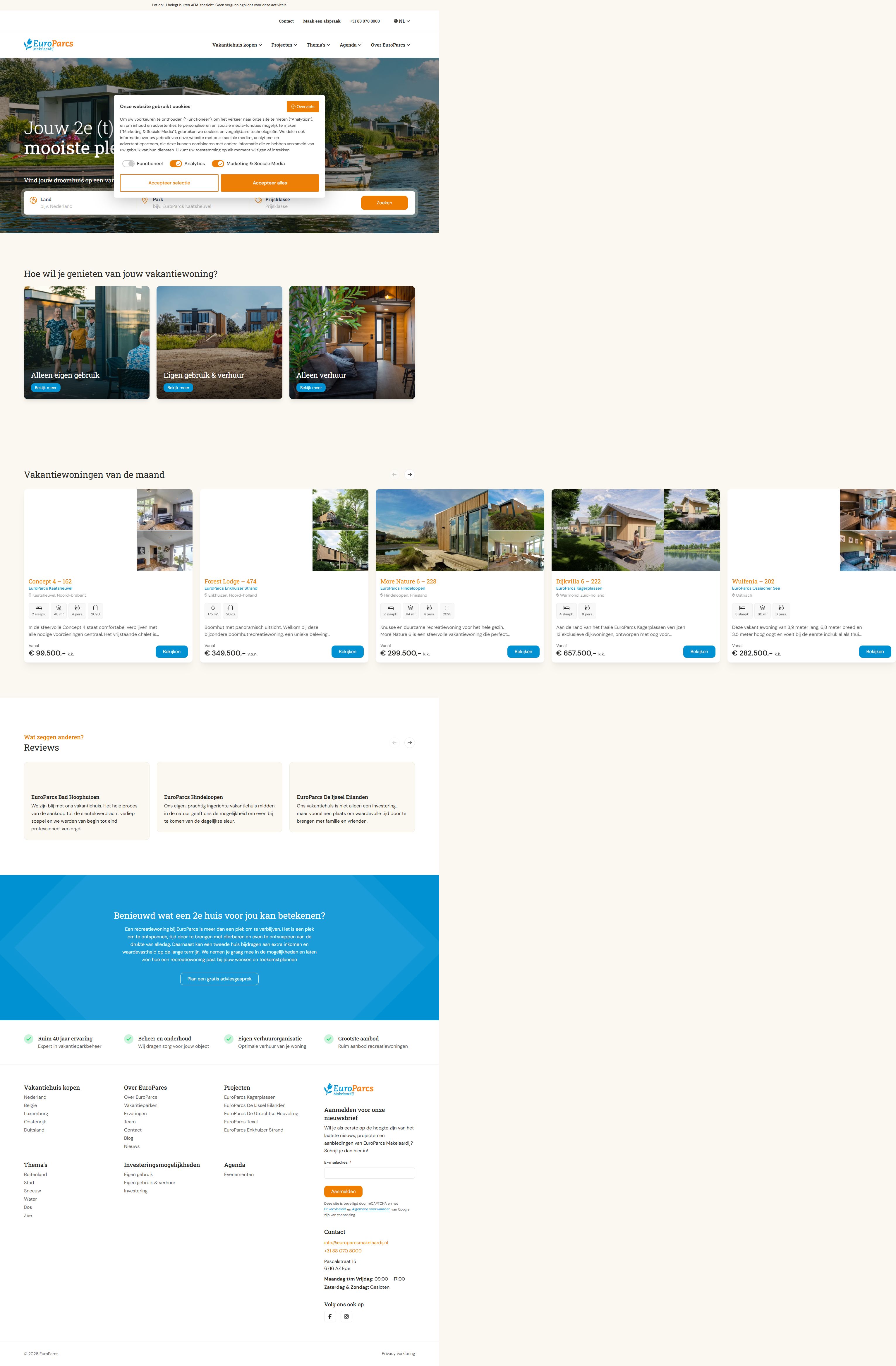 Screenshot van de website van www.europarcsverkoop.nl