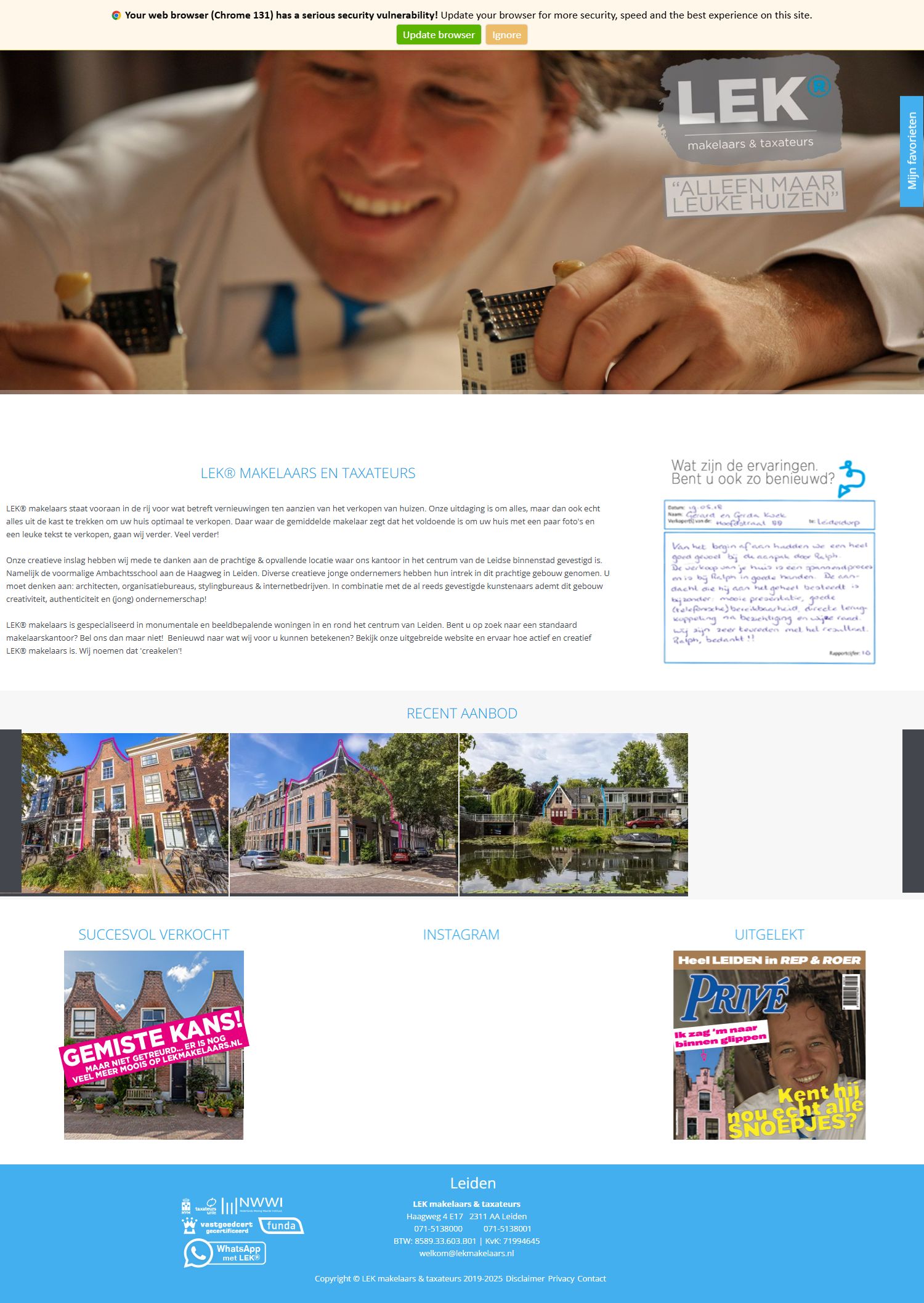 Screenshot der Website von www.lekmakelaars.nl