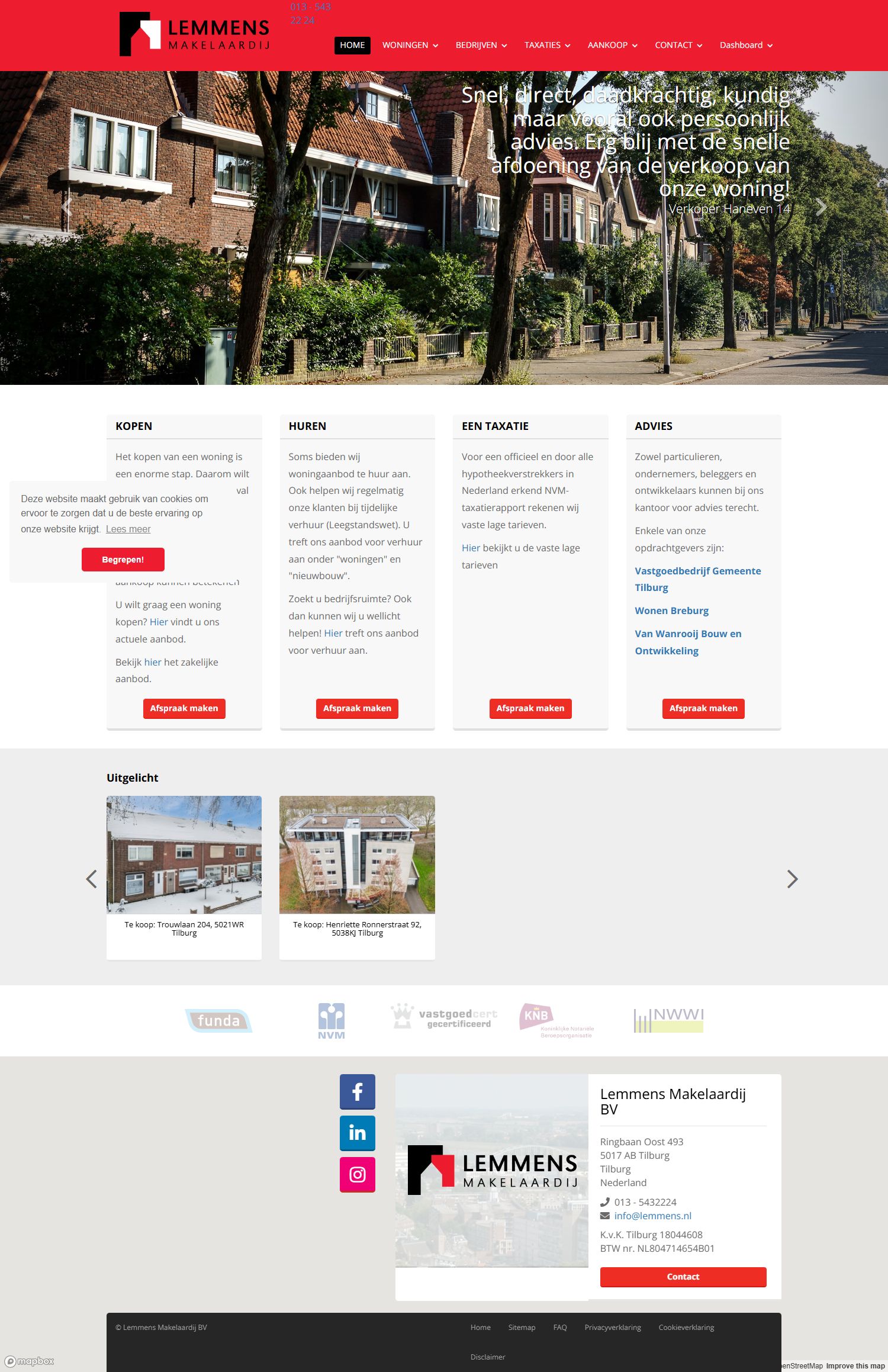 Screenshot of the website of www.lemmens.nl