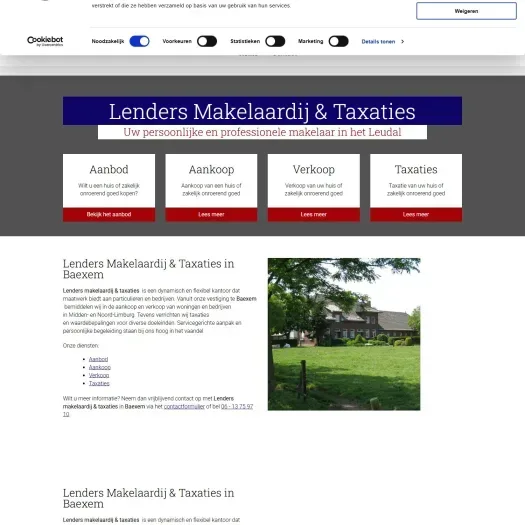 Screenshot van de website van www.lenders-makelaardij.com