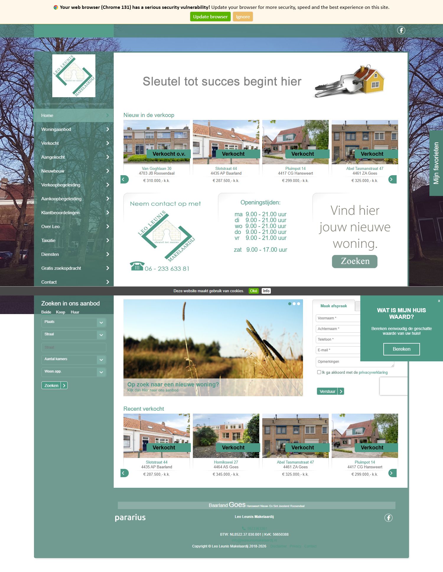 Screenshot of the website of www.leoleunismakelaardij.nl