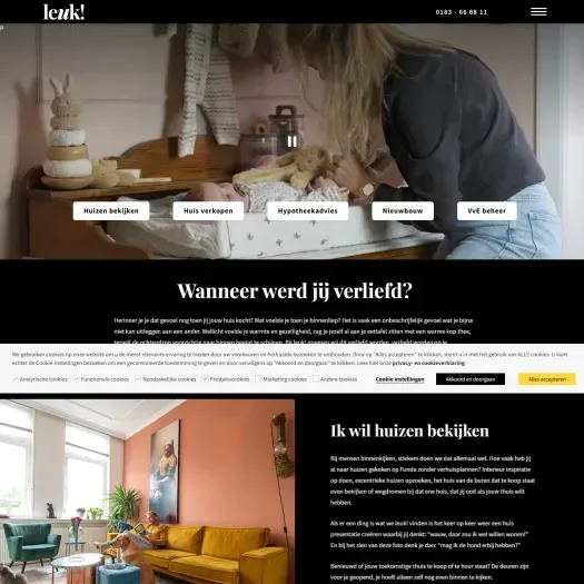 Screenshot van de website van leuk-makelaars.nl