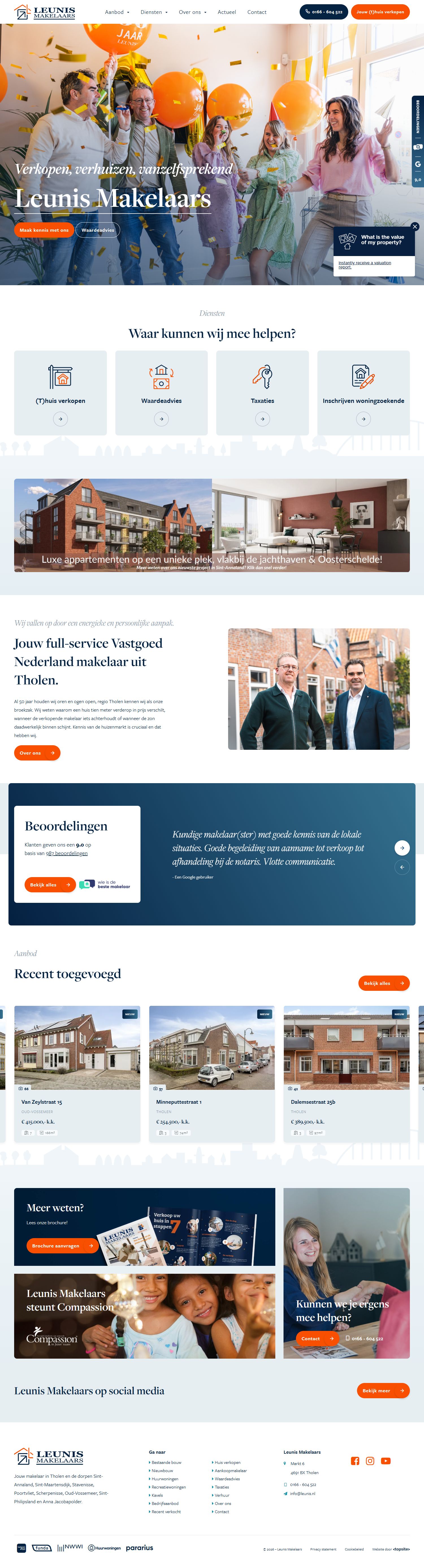 Screenshot of the website of www.leunis.nl