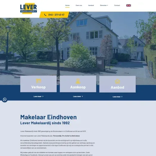 Screenshot van de website van www.levermakelaardij.nl