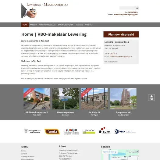 Screenshot van de website van www.lewering-makelaardij.nl