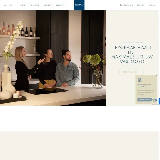 Screenshot van de website van www.leygraafmakelaars.nl