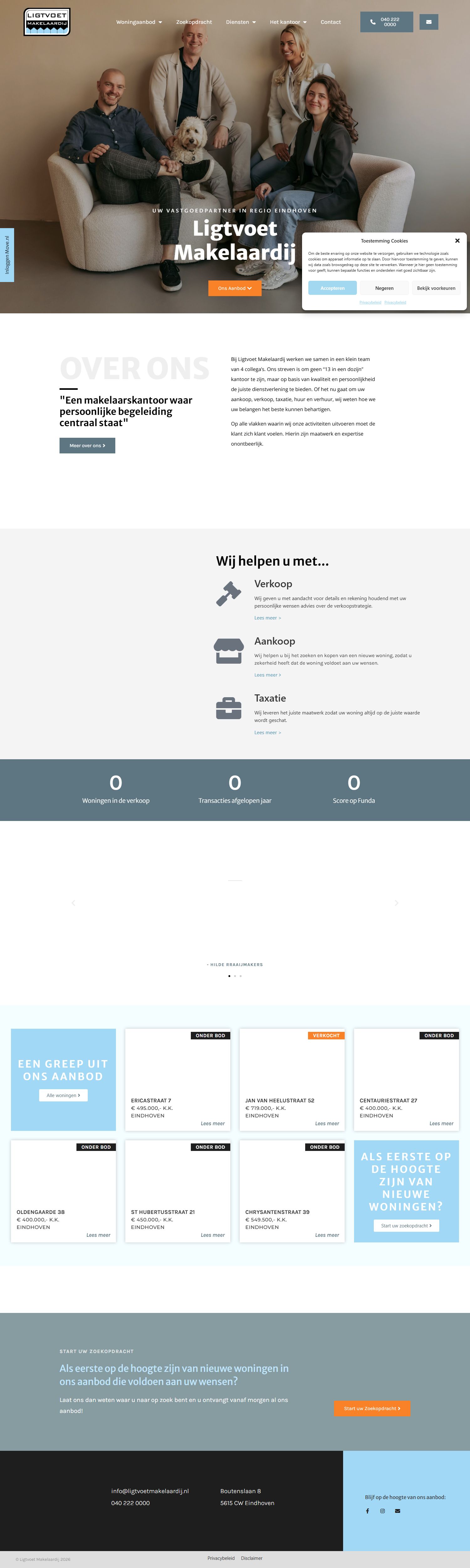 Screenshot of the website of www.ligtvoetmakelaardij.nl