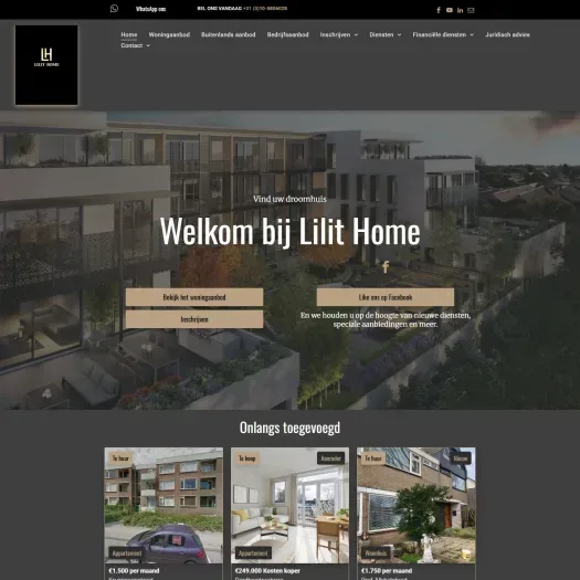 Screenshot van de website van www.lilithome.nl
