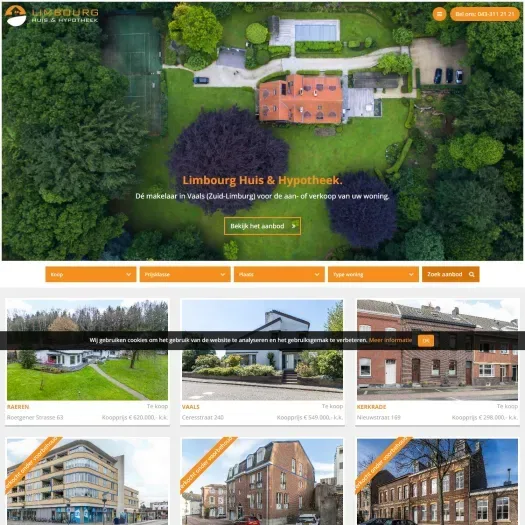 Screenshot of the website of www.limbourgwonen.nl
