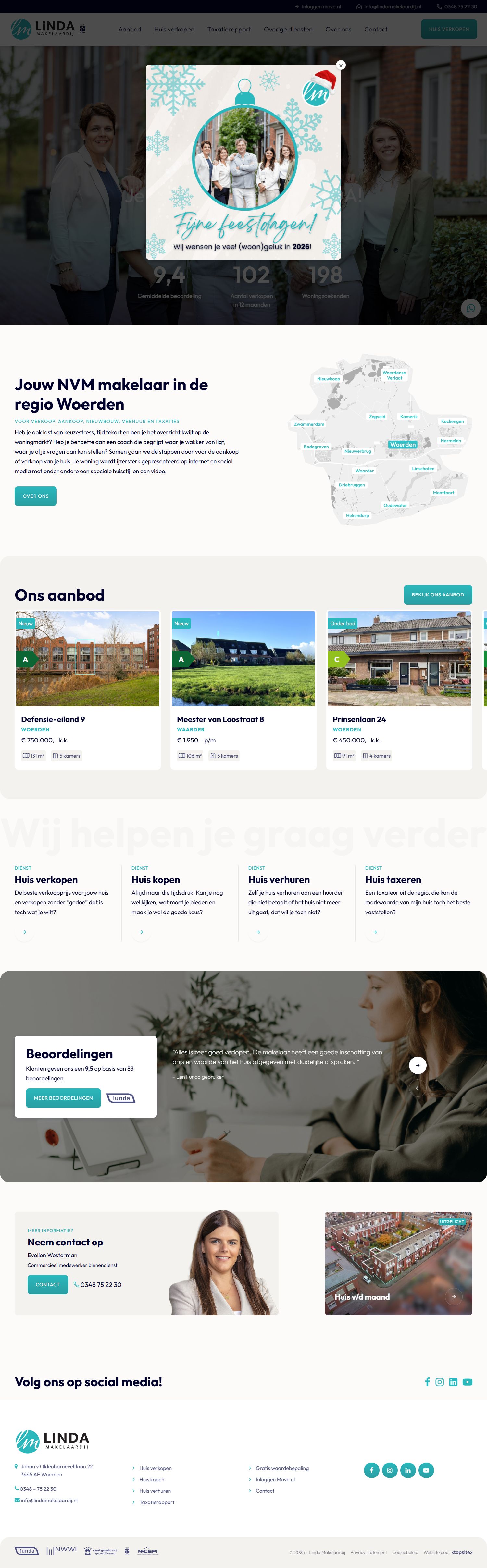 Screenshot van de website van www.lindamakelaardij.nl