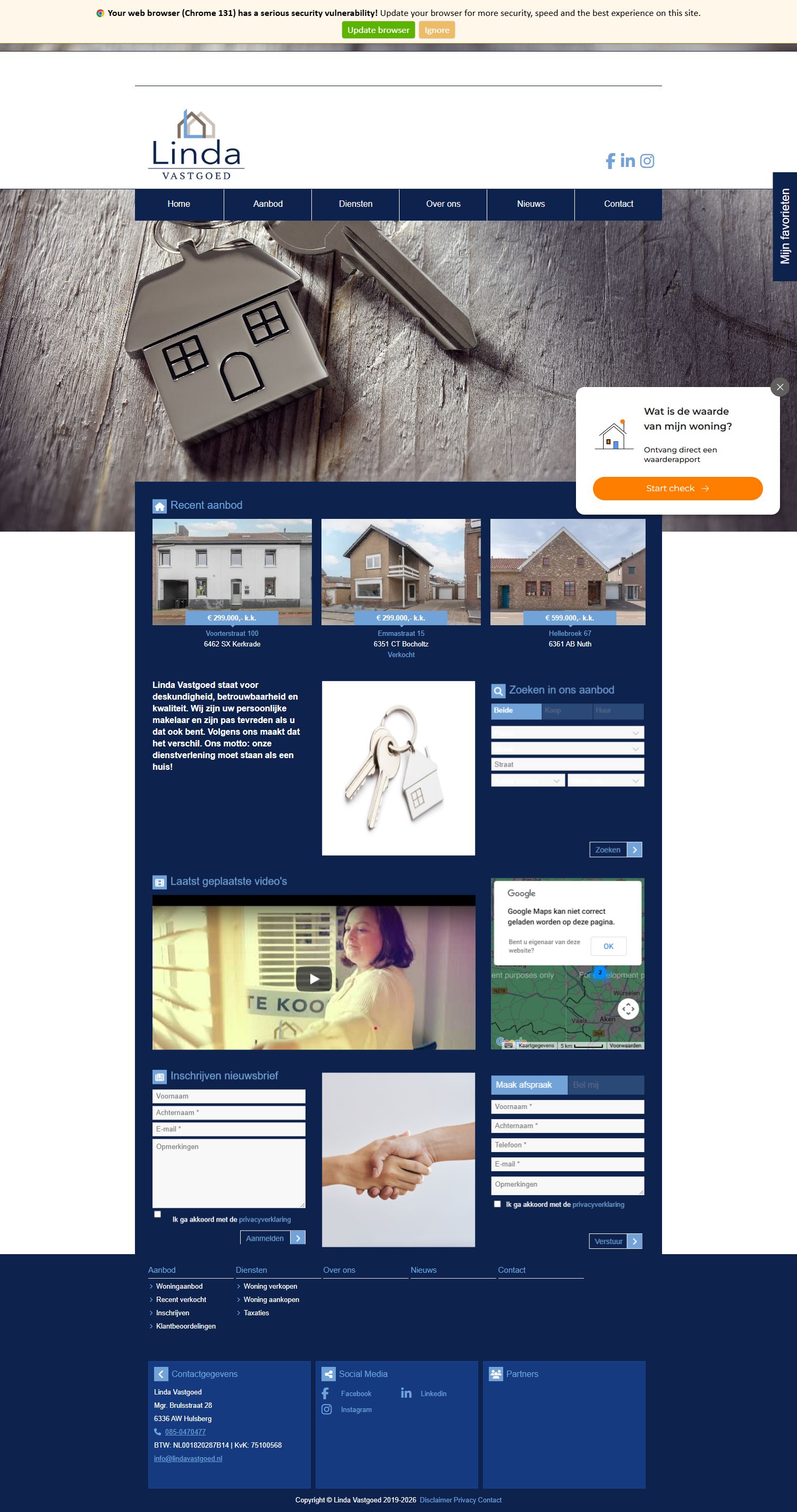 Screenshot of the website of www.lindavastgoed.nl