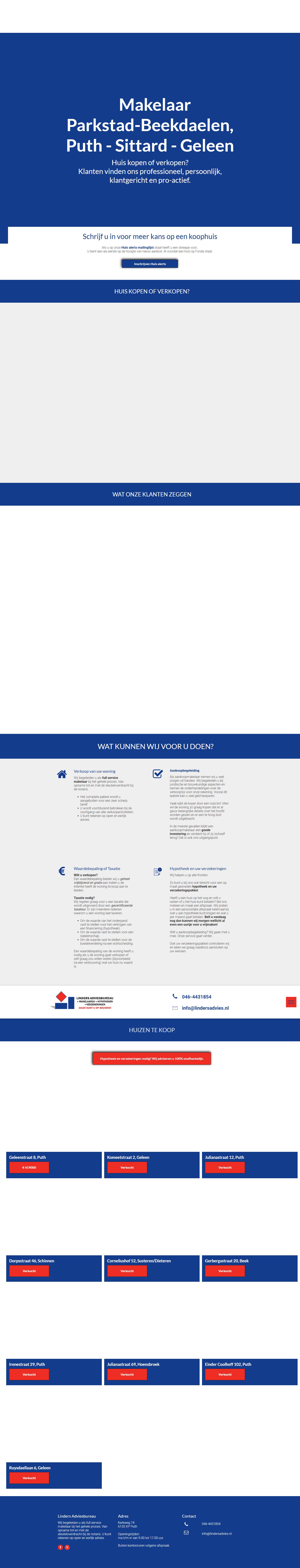 Screenshot of the website of www.makelaar.lindersadvies.nl