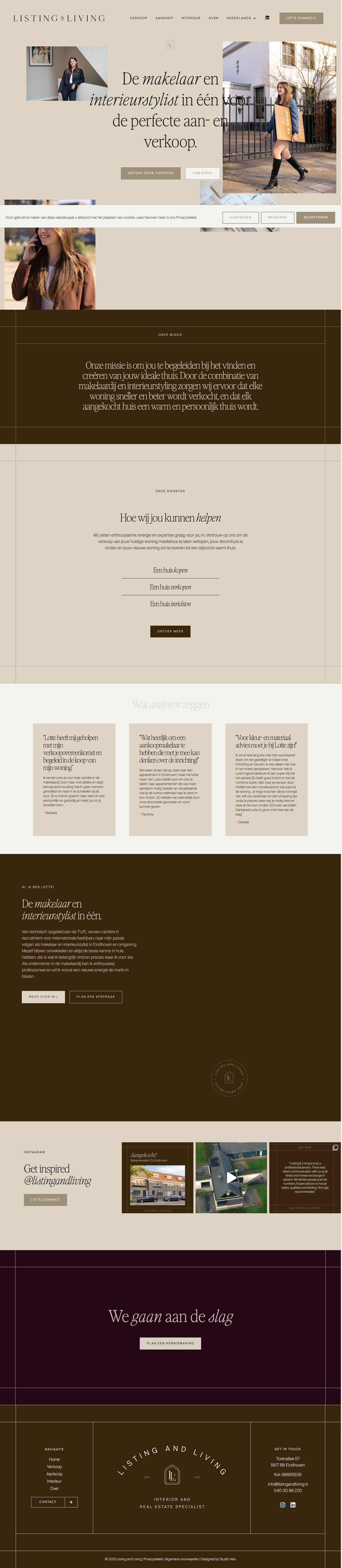 Screenshot van de website van www.listingandliving.nl